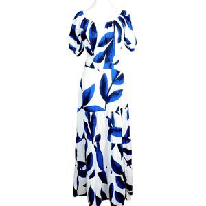 NWT  L Off-Shoulder Blue Floral Wrap Maxi Dress Women's High Waist Summer D…